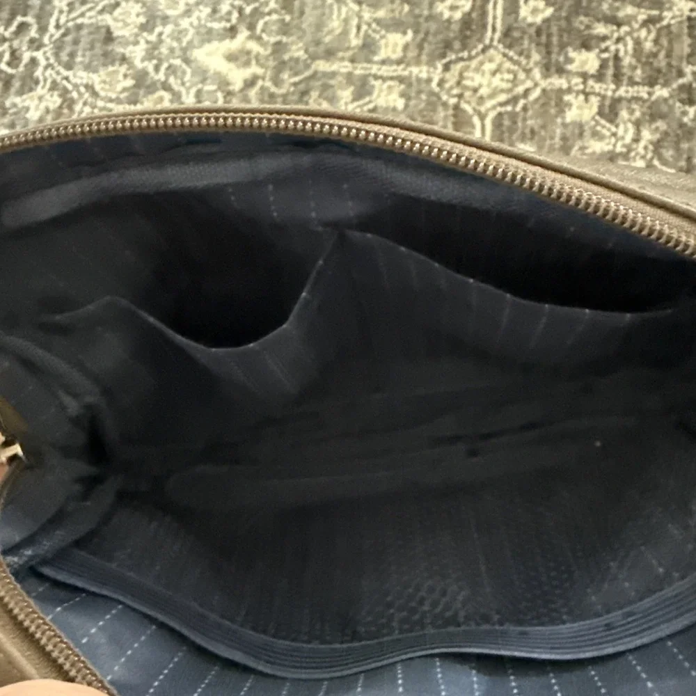 United Global First Toiletry Bag Brown Tan Faux Leather Double Zip Lined 8